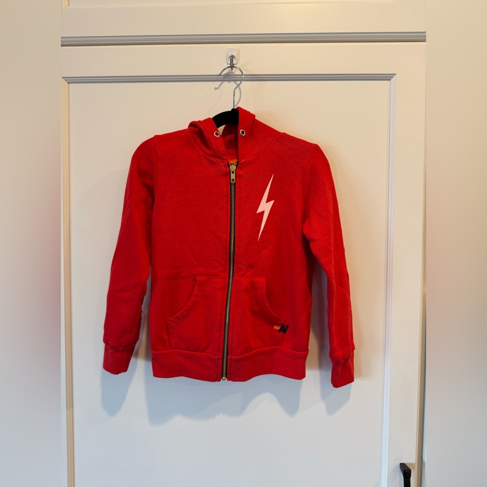NWOT - Aviator Nation - KIDS BOLT PRINT ZIP HOODIE - Red // White